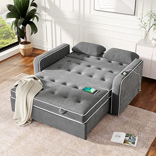NicBex Sectional Couches for Living Room Modern Upholstered Pull out Sectional Sofa Pull Out Couch Convertible Soft Cushion Sofa Comfy Couch Pull Out Couch Futon Couch Bed, Dark Gray