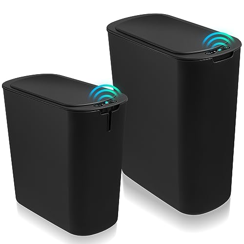 Mifoci Automatic Trash Cans Bathroom Trash Cans with Lid 2 Pack Touchless Automatic Motion Sensor 2.6 Gal and 5.4 Gal Smart Electric Narrow Waterproof Garbage Bin for Bath Home Office (White)