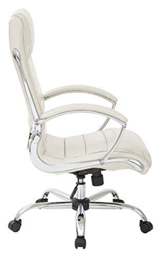 Office Star FL Series Faux Leather Adjustable Executive Office Chair with Padded Arms and Chrome Finish Accents, Cream