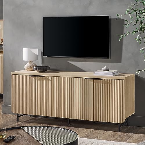 Walker Edison Scandinavian Grooved 4-Door Sideboard, 69 Inch, Black