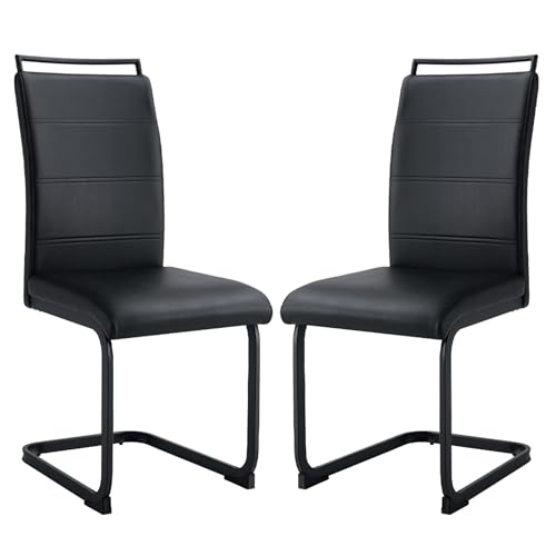 Baysitone Modern Dining Chairs Set of 4, PU Faux Leather High Back Upholstered Dining Room Side Chair with Horizontal Stripe Backrest Design for Kitchen Living Room Vanity Patio Dinner Chairs, Black