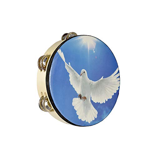Tambourine Hand Bell Double Row Jingles Music Persuccion Church (8 Inch, Dove)