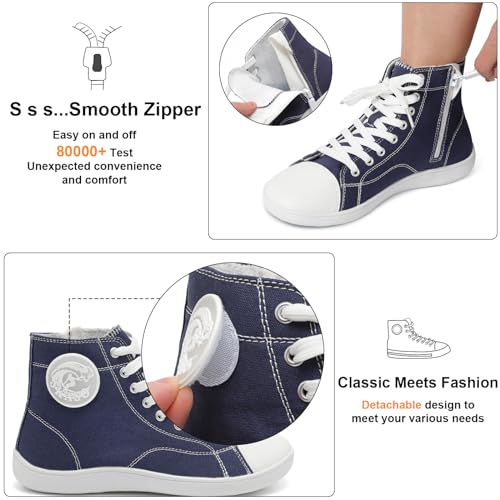 Women High Top Sneakers Wide Toe Canvas Barefoot Shoes Minimalist Zero Drop Tennis Shoes