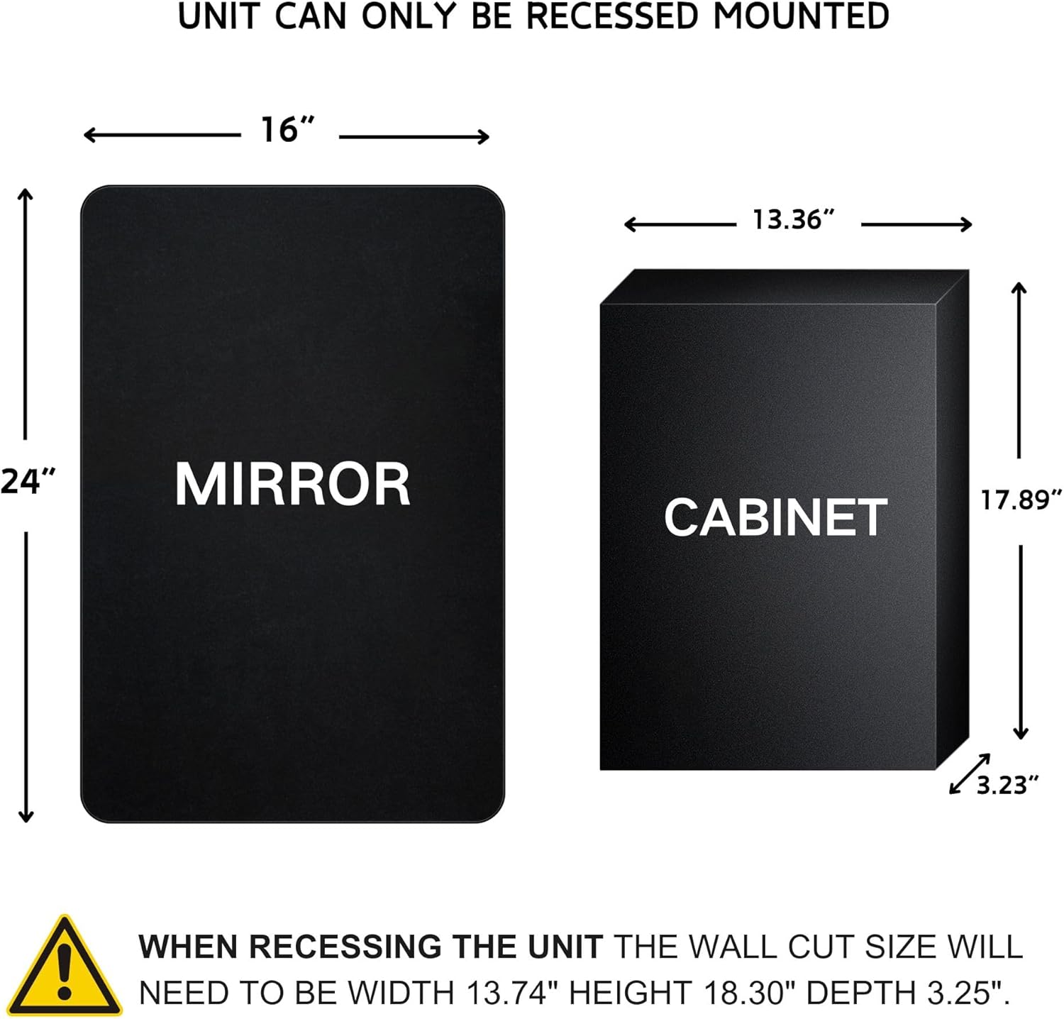 TEHOME Farmhouse Chrome Metal Framed Recessed Bathroom Medicine Cabinet with Mirror Rounded Rectangle Medicine Cabinet with Beveled Mirror, 16x24''