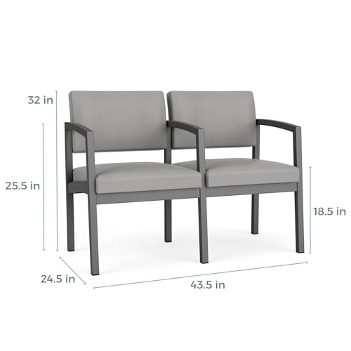 Lenox Steel Fabric 2 Seats Reception Chair in Silver/Open House Navy