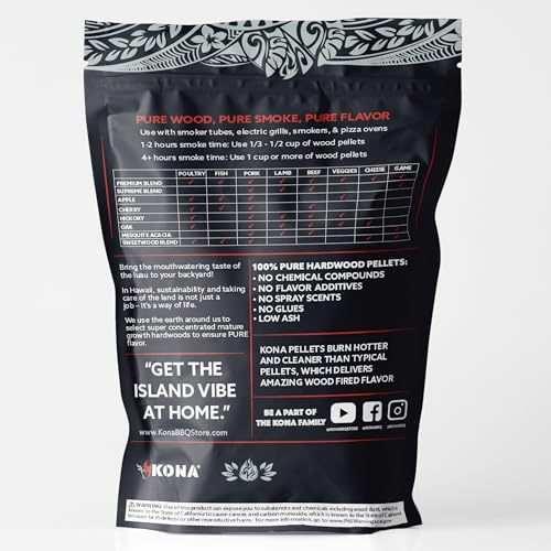 Kona Best Wood Smoking Pellets - Grilling Smoker Tube Pellets Variety Pack - 100% Hickory, Kona Premium Blend, 100% Oak, Kona Signature Sweetwood Blend - 2 Pound Bags