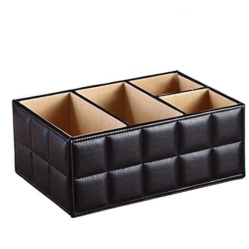 Leather Desk Organizer with Multi Compartments, Office Supplies Desktop Organizer for Pens Scissors Name Cards, Remote Control Holder for Home School Office (Black)