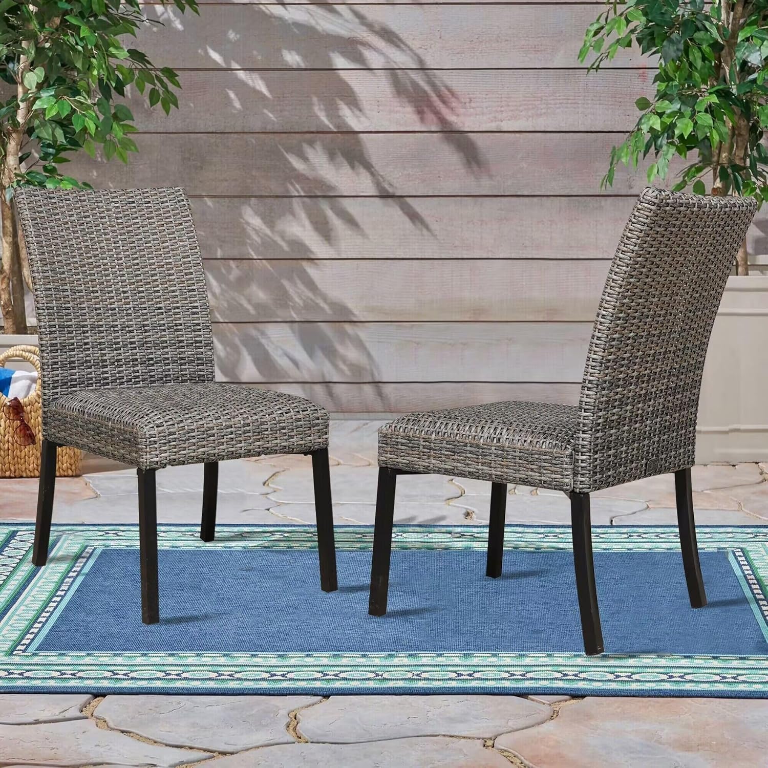 Ulax furniture Patio Rattan Wicker Dining Chairs Indoor Outdoor Woven Padded Chairs (Set of 2)