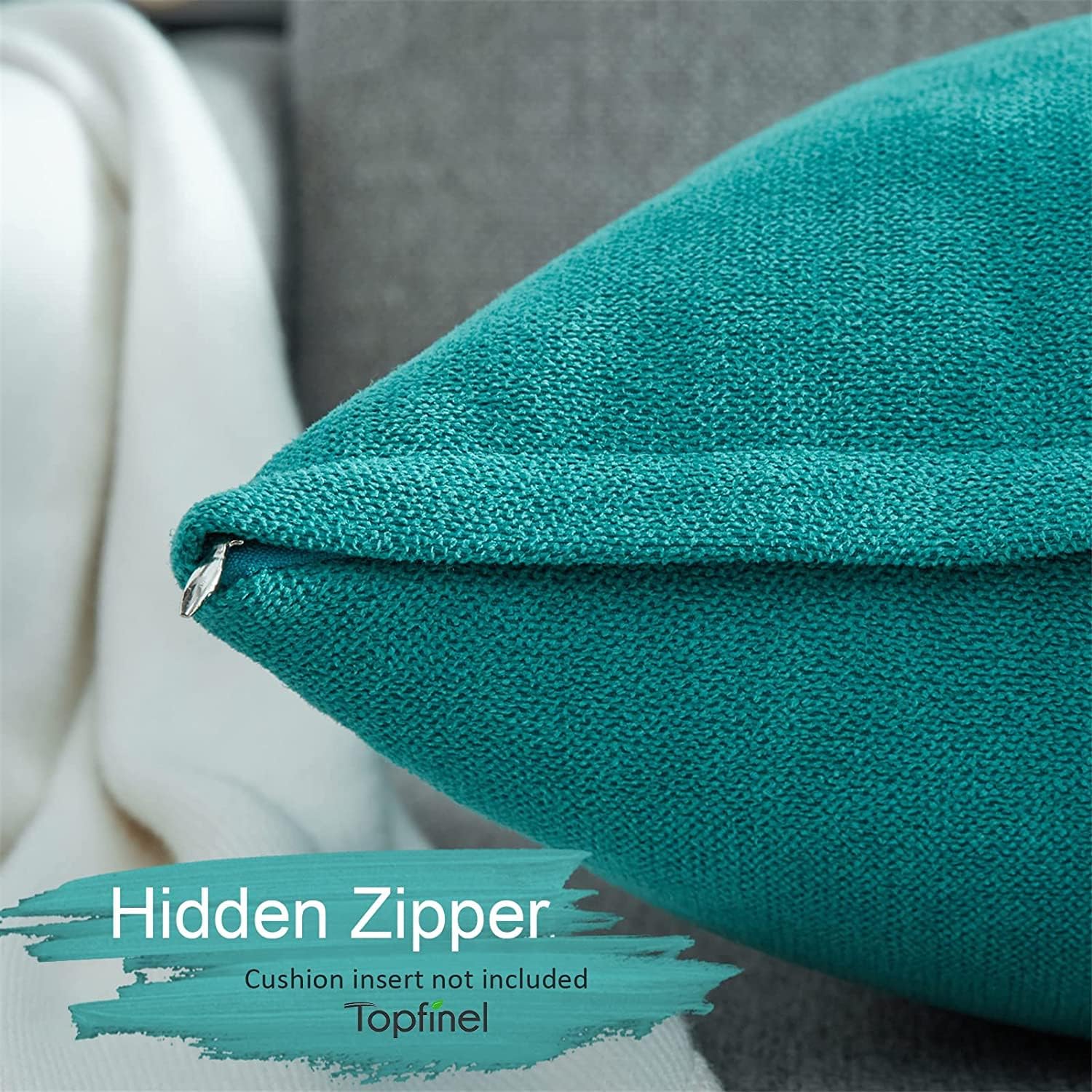 Top Finel Decorative Throw Pillow Cases Soft Chenille Solid Cushion Covers 20 X 20 for Couch Bedroom Car, Pack of 2, Teal