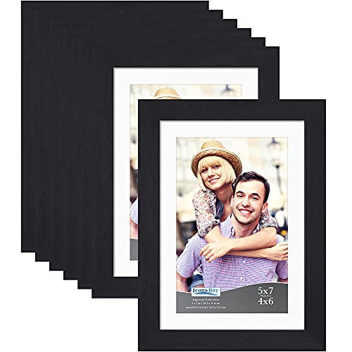 Icona Bay Combination White Picture Frames Set - 10 PC (Four 4x6, Four 5x7, Two 8x10), Impresia Collection Multi-Pack, Simple Modern Design for Wall Gallery