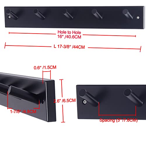 Dseap Wall Mounted Coat Rack: 16-Inches Hole to Hole, 5 Pegs Coat Hanger Hooks for Hanging Coats Towels Hats Clothes, White