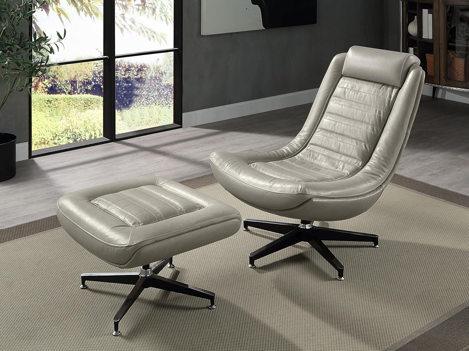 Acme Piran Top Grain Leather Accent Chair with Swivel in Twilight Gray