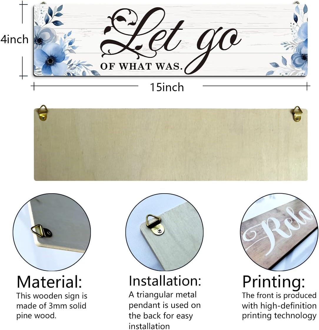 Inspirational Decor Sets, 4 Pieces Hanging Wall Plaques, Decorative Wooden Wall Sign, Motivational Wall Decor for Office Living Room Bedroom, Let Go - Accept - Believe - Have Faith Sign