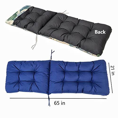 65 Inch Waterproof Patio Chaise Lounger Cushion, Outdoor Sun Lounger Cushions Non-Slip High Back Chair Cushion with Ties and Top Cover (Leaf, 65 in)