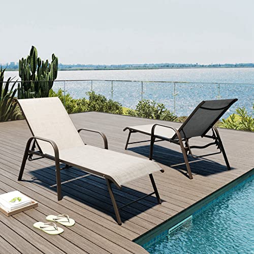 Pellebant Aluminum Pool Lounge Chairs Set of 2, Patio Chaise Lounge with Adjustable Backrest & Armrest, Pool Lounge Chairs Heavy Duty for Outside, Lawn, Yard, Patio, Pool(2pcs,Blue)