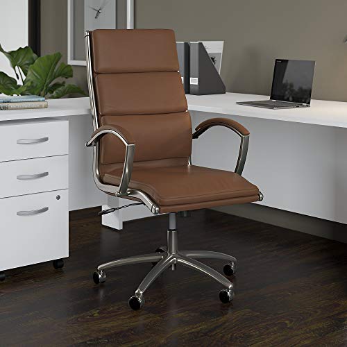 Bush Business Furniture Studio C High Back Leather Executive Office Chair in Saddle Tan