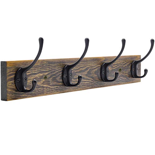 IBosins Wall Mounted Coat Rack, 31-2/5'' Long, Entryway Hanging Coat Rack, Metal Wood Coat Rack with 8 Black Rustic Tri-Hooks Rail for Coat, Bag, Towel, Key, Hat, Umbrella