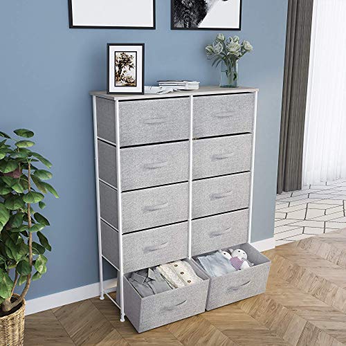 YITAHOME 10 Drawer Fabric Storage Tower, Organizer Unit for Bedroom, Living Room, Closets & Nursery Dresser, Grey & YITAHOME Storage Dresser, 8 Drawers, Light Grey