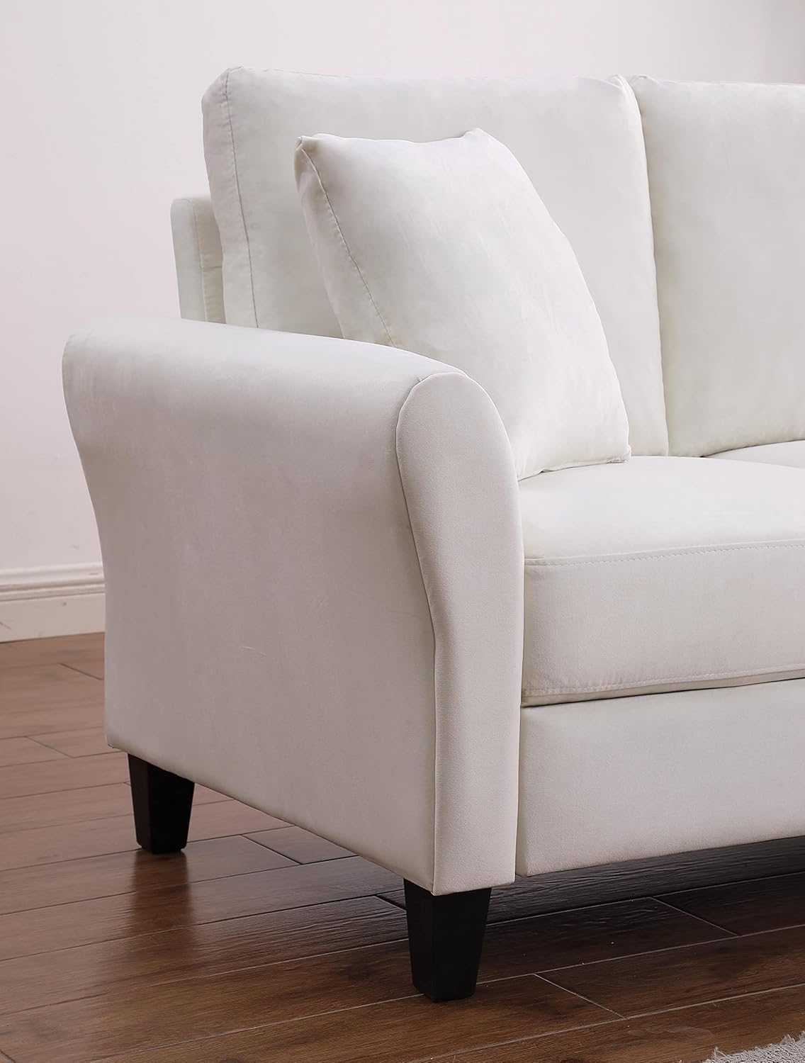 Modern Velvet Couch with 2 Pillow, 78 Inch Width Living Room Furniture, 3 Seater Sofa with Plastic Legs (White)