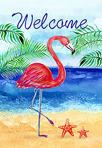 Morigins Flamingo Beach Summer Garden Flag Double Sided Welcome Tropical Palm Trees Outdoor Yard Flag 12x18 Inch