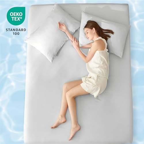 Bedsure Cooling Fitted Sheet Queen, Lyocell Nylon Cooling Fitted Sheet for Hot Sleeper, 3 Pieces, Deep Pocket Up to 16