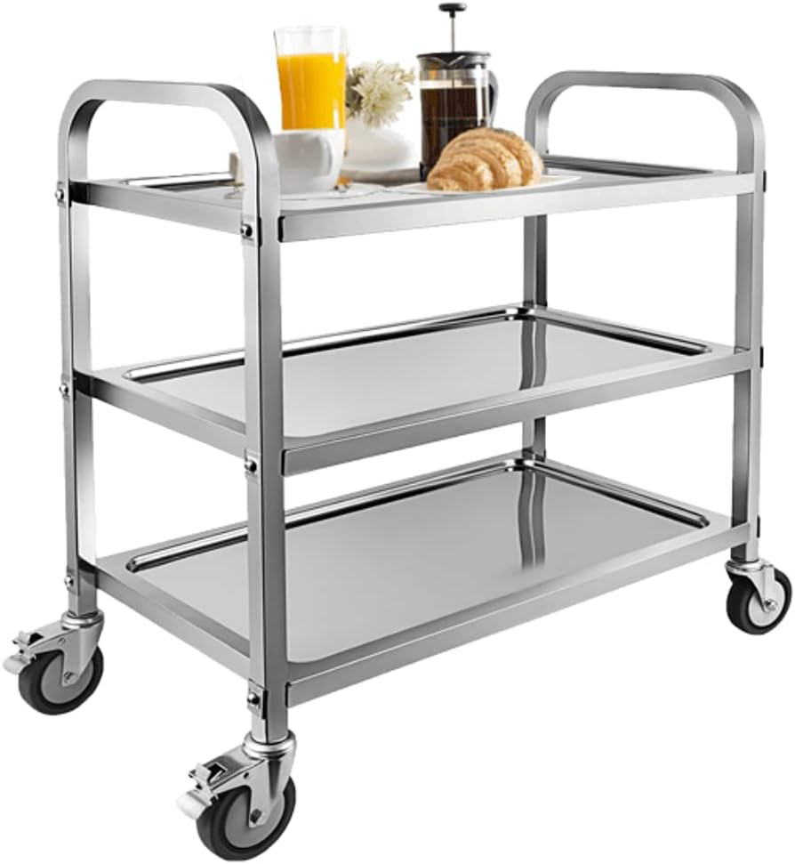 Marada 3-Tier stainless steel utility cart Metal Utility Cart Rolling Utility Catering Storage Cart with Locking Wheels Fruit Vegetable Basket cart for for Small Spaces Kitchen Laundry Narrow Places