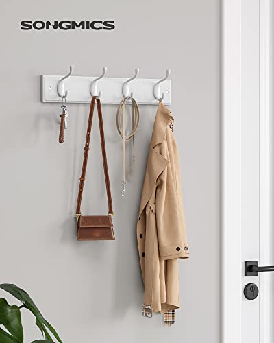 SONGMICS Wall-Mounted Coat Rack, Hook Rack, 4 Dual Metal Hooks, for Coats, Bags, Keys, in The Entryway, Bedroom, Living Room, Black ULHR023B01