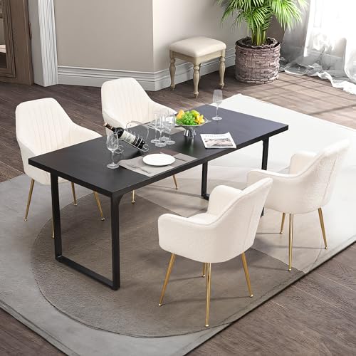 AVAWING Velvet Dining Chairs Set of 6, Arm Chair with Gold Legs, Accent Kitchen Chairs for Living Room, Restaurant, Cream White