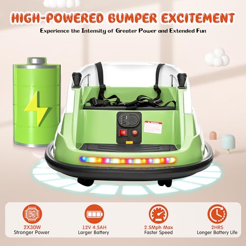 12V Bumper Car for Toddler & Kids, JOYRACER Electric Ride on Bumper Car w/3 Speed Remote Control, 5-Point Harness, Bluetooth Music, 360°Spin, LED Lights, Christmas Toy Gift for Boys Girls, Orange