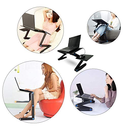 Laptop Stand, Adjustable Laptop Stand for Bed and Sofa, Lap Desk with Cooling Fan, Ergonomic Laptop Stand Riser Removable Mouse Pad, Laptop Holder for Apple MacBook Air and All Notebooks Black