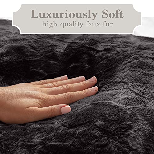 The Connecticut Home Company Throw Blanket, Soft Plush Reversible Shag and Sherpa, Warm Thick Throws for Bed, Comfy Washable Bedding Accent Blankets for Sofa Couch Chair, 65x50, Gray