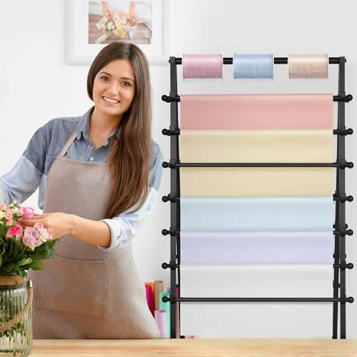 Ribbon Organizer,15 Tier Metal Vinyl Rolls Holder,Double-Sided Christmas Gift Wrapping Craft Ribbon Storage Shelf for Craft Room Cake Shop Flower Store,Tie Scarf Rack Belt Towel Holder