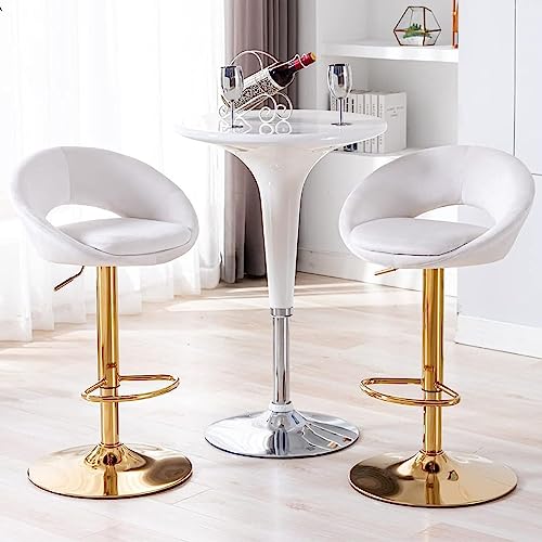 Velvet Swivel Bar Stools Set of 2 with Open Back, Upholstered Adjustable Bar Height Bartools Modern Counter Height Barstools Island Chairs with Gold Legs for Kitchen/Home Bar/Pub, Beige