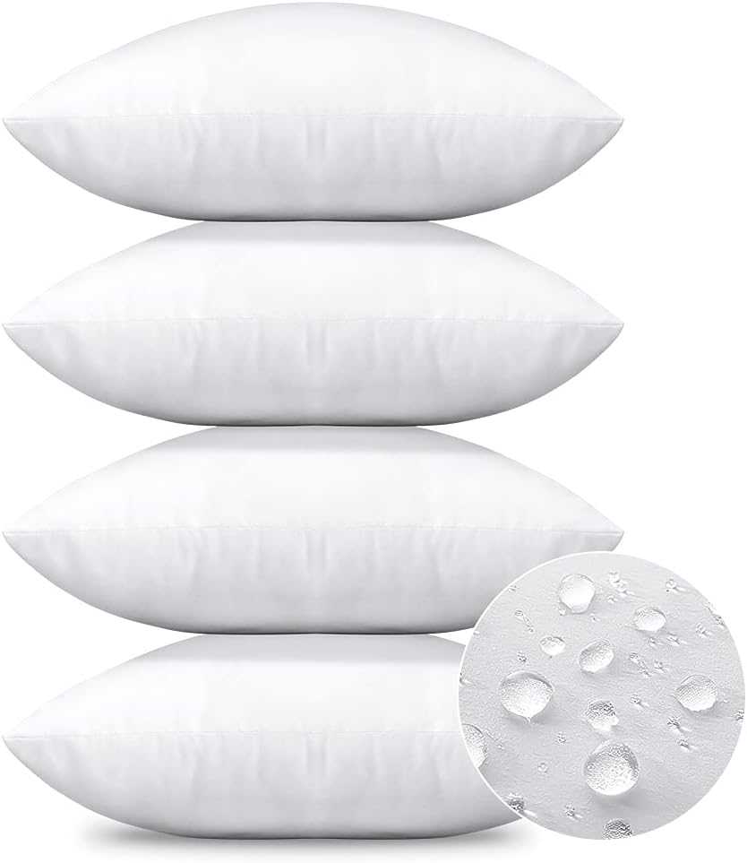 Soleebee Water Resistant Throw Pillow Inserts, Square Set of 4 Decorative Throw Pillow Inserts, 18 x 18 Inches Hypoallergenic Couch Cushion Sham Stuffer