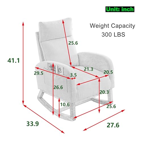 Modern Accent High Backrest Glider Chair Comfy Chair Nursery Living Room Lounge Arm Rocking Chair with Solid Wood Legs, with 2 Side Pockets, Rocker Armchair for Living Room Bedroom (Pink Teddy)