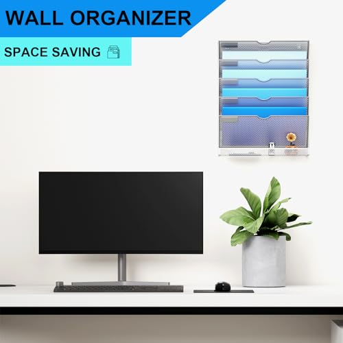 Hanging Wall File Organizer 10 Tier Wall Mounted File Holder Document Wall Organizer Magazine Organization for Office Home, Black