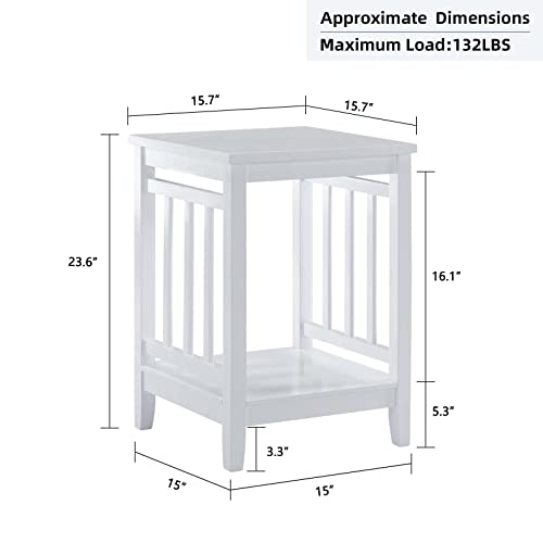 DUHOME Farmhouse End Table, Wood Side Table with Storage Shelf Bedside Nightstand Square Sofa Table for Living Room Bedroom, White