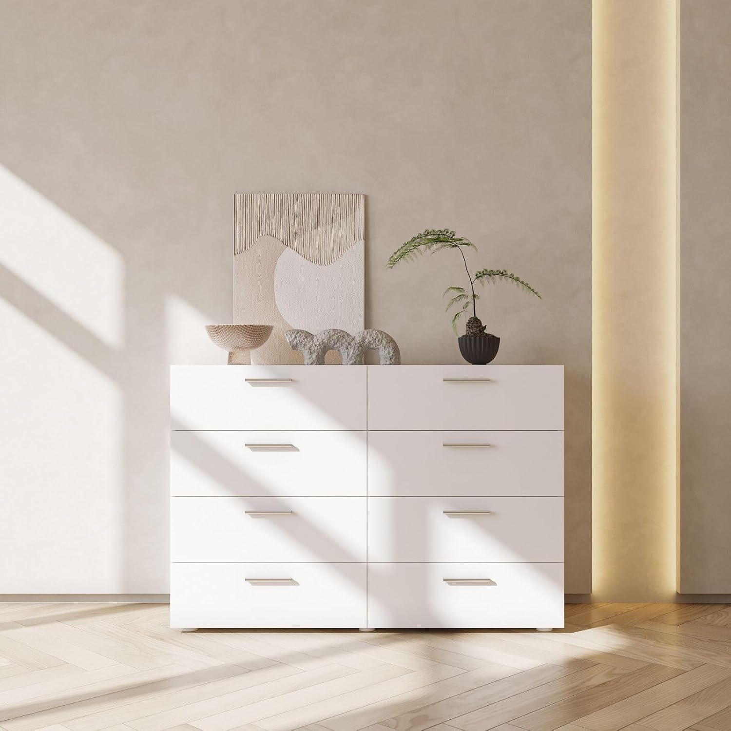 Karl home 8 Drawer Black Bedroom Dresser, 47 Inch Wooden Dresser for Bedroom with Deep Drawers, Wide Chest of Drawers with Storage, Modern Dressers Bedroom Furniture, 47.2