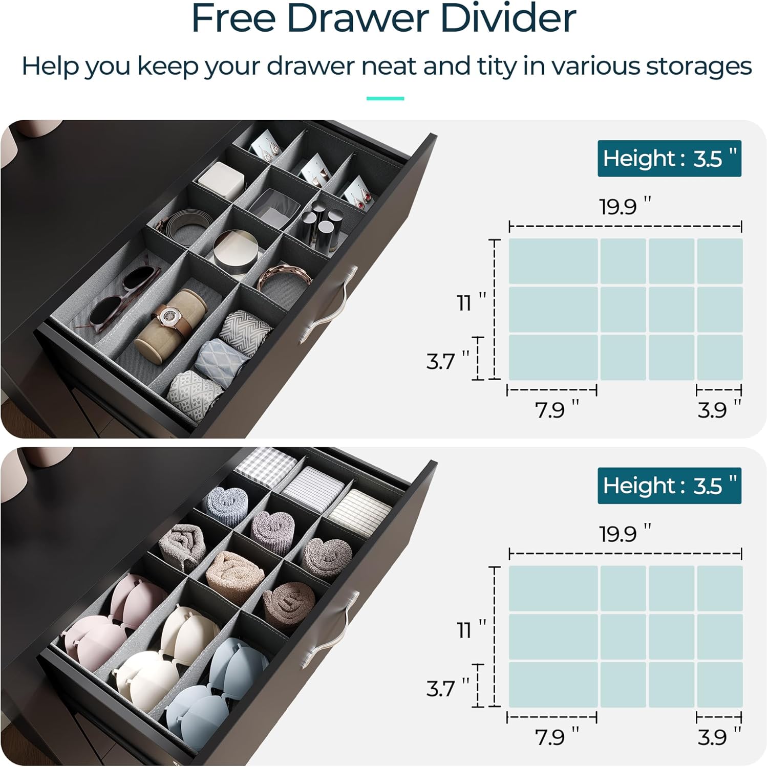 LINSY HOME 8 Drawer Dresser, Black Dresser for Bedroom, Modern Dresser Chest with Wide Drawers, Wood Storage Chest of Drawers for Living Room