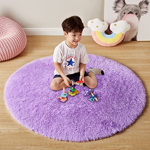 Shag Ultra Soft Area Rug, Non-Skid Fluffy 4'X6' Rainbow Fuzzy Indoor Faux Fur Rugs for Living Room Bedroom Nursery Girls Room Decor Furry Carpet Kids Playroom