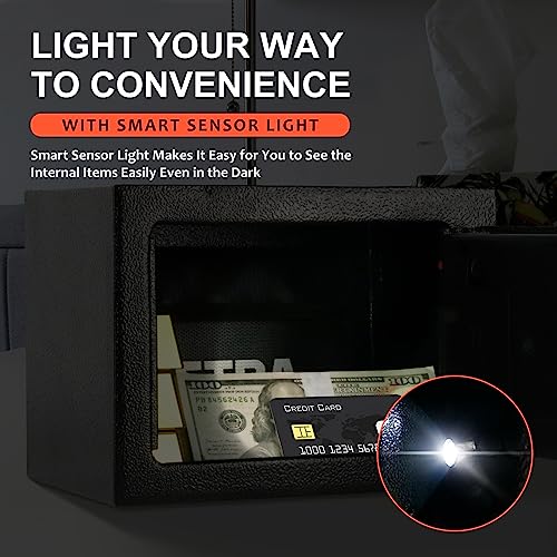 Fireproof Safe Box with Sensor Light & Fireproof Bag, Money Safe Box with Digital Keypad, Security Safe Box for Home, Safe with Keys & Pass Code for Cash (0.80 Cubic Feet)