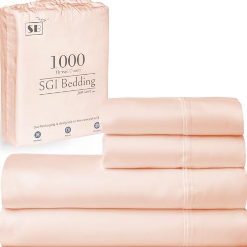 SGI bedding Luxury 4 Piece Egyptian Cotton Sheets Queen Size - 1000 Thread Count, 100% Cotton Sheets, 15
