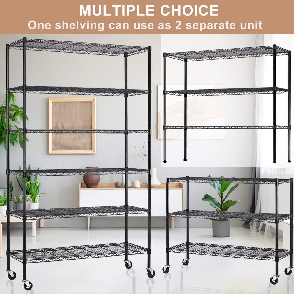 6 Tier Wire Shelving Storage Metal Shelf Standing Shelf Units Height Adjustable Garage Shelving 48