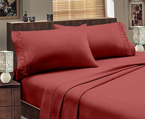 Branch 1800 Series Egyptian Comfort Embroidered 4 Piece Sheet Set (Queen, Blue)