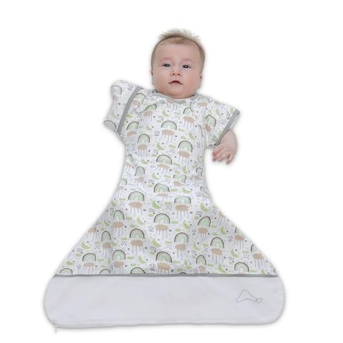 Swaddle Sack Arms Up, Allows Babies Hips to Move Freely, fits Newborn Babies 0-6 Months, Baby Sleep Sack, Organic Cotton Rainbow