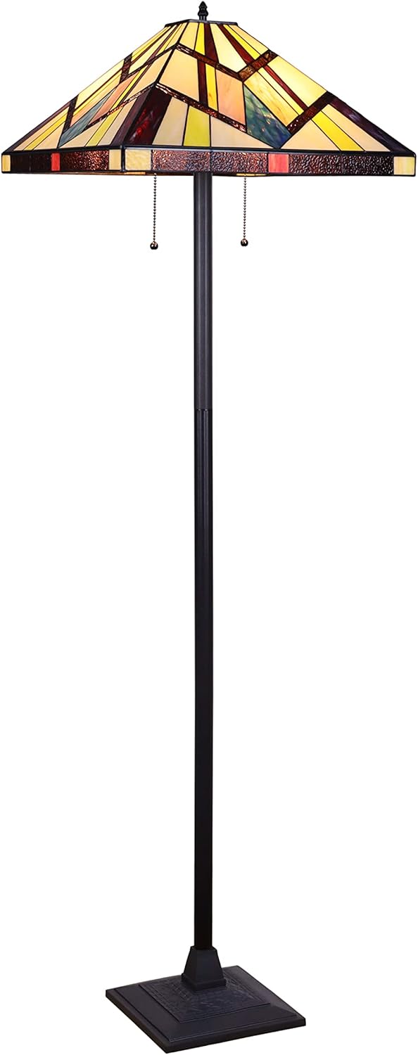 Chloe Lighting Vincent Tiffany-Style Blackish Bronze 2-Light Mission Floor Lamp 18