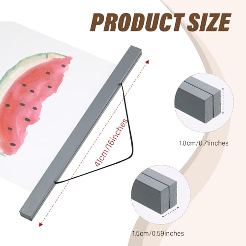 6 Pack Magnetic Poster Frame Hanger Light Wooden Frames Hanger for Posters Teak Wood Poster Hanging Kit for Walls Maps Prints Photos Pictures Canvas Artwork Display (Wood,16 Inch)