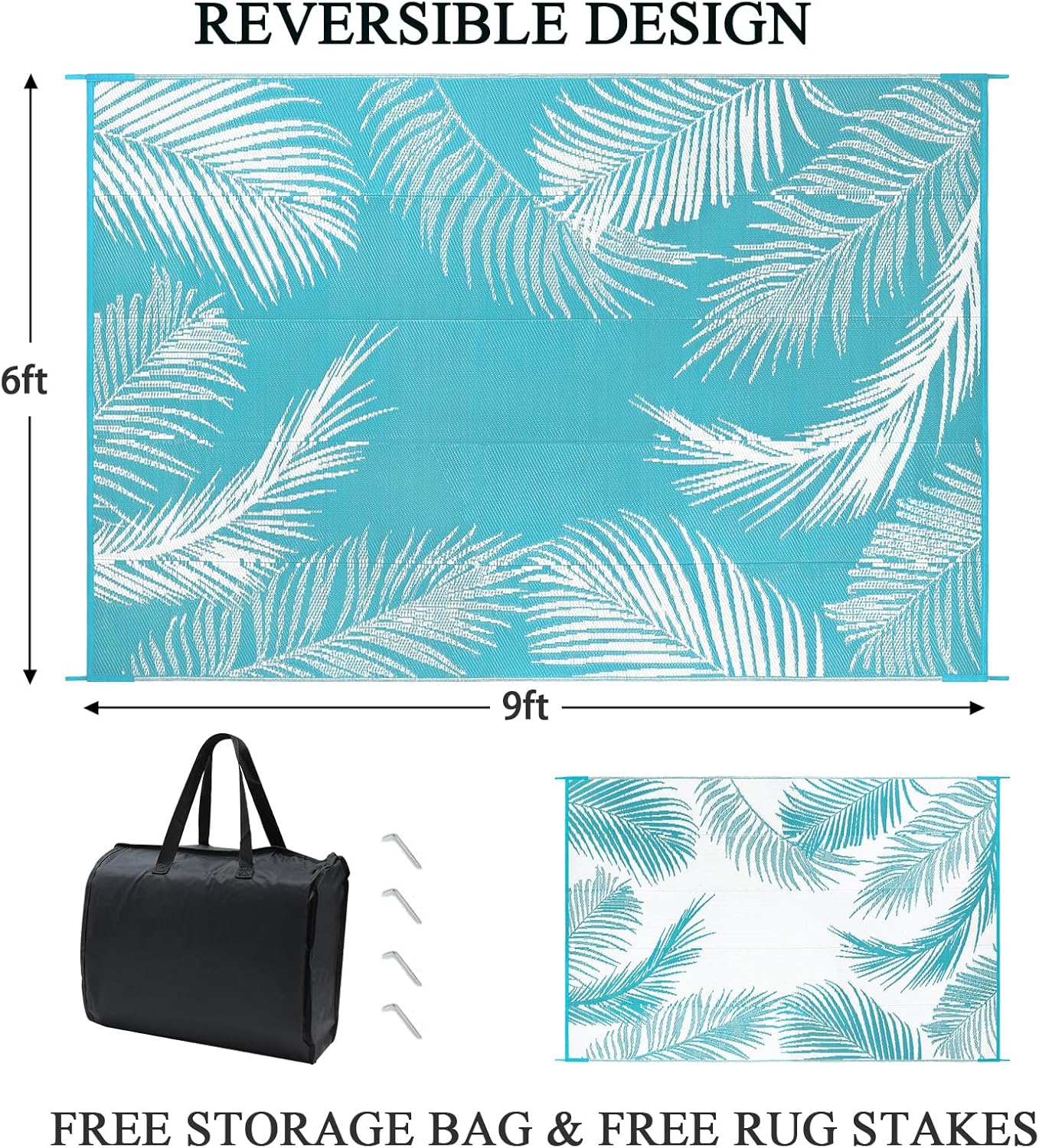 Pauwer Outdoor Rug Waterproof, 6'x9' Reversible Outdoor Plastic Straw Rug, Outdoor Patio Camping Rug RV Mat, Indoor Outdoor Area Rugs Carpet for Patio, RV, Picnic, Backyard, Deck, Balcony, Porch