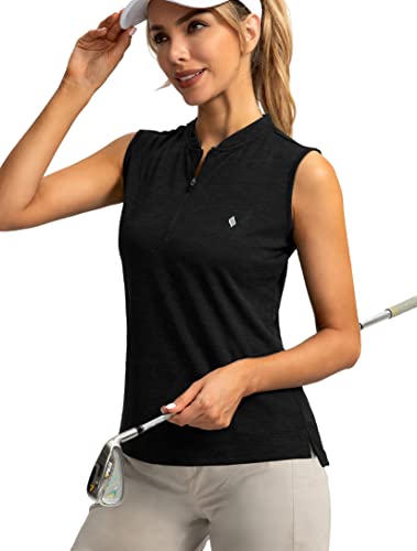 SANTINY Women's Sleeveless Golf Shirt Zip Up Tennis Lightweight Quick Dry Tank Tops Polo Shirts for Women