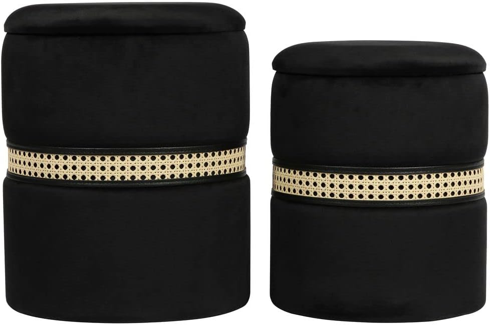 TOV Furniture Alani Black Velvet Nesting Velvet Storage Ottomans - Set of 2